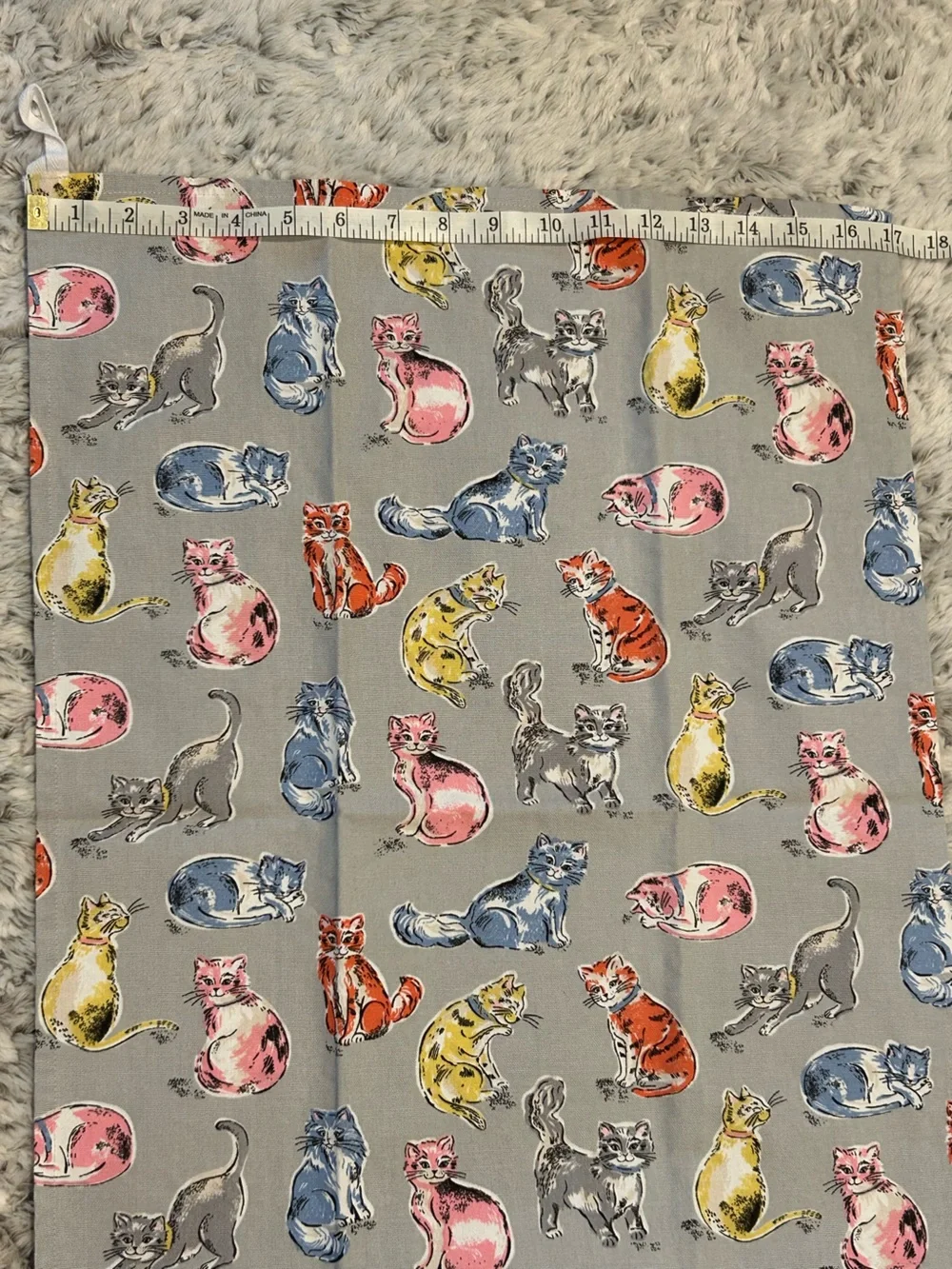 Cath Kidston Grey Multicolor Cat Print Tea Towel
